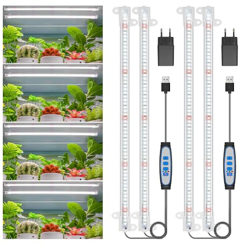 Wiaxulay Pflanzenlampe LED Vollspektrum, 6000K Vollspektrum-Wachstumslichter für Zimmerpflanzen mit 6/12/16-Stunden-Timer, 5 dimmbare Stufen für Hydrokultur-Sukkulenten, Pflanzenregal, 2 Stücke