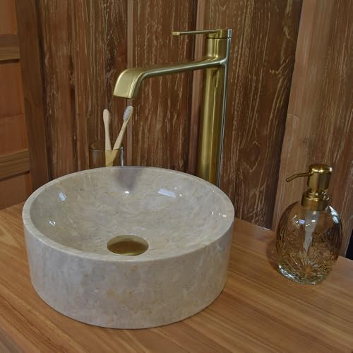 Océan Line Vasque ronde à poser en marbre crème, Irina MINI 30×30×10 cm