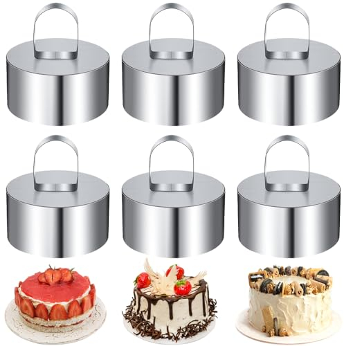WZHHDM Dessertringe, 6 Stück Klein Tortenring Edelstahl-Mousse-Ringe, 8cm Durchmesser mit Presse Heber Verdickte Backen Werkzeug für Gebäck Nachtisch Kuchen