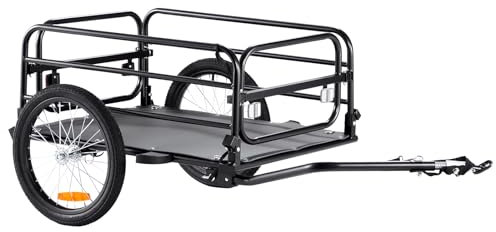VEVOR Cykeltrailer, lastkapacitet på 72,5 kg, cykelvagn, hopfällbar kompakt förvaring och snabbfrigörande med koppling, 406 mm hjul, för cykelhjul från 558,8 mm till 711,2 mm