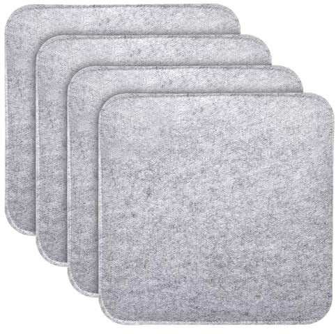 MorNon 4er Set Stuhlkissen, Quadratisch Filz Sitzkissen 35 x 35 cm Sitzauflagen für Bank, Sitzkissen mit rutschfesten Einlagen für alle Arten von Stühlen, für drinnen und draußen (Hellgrau)