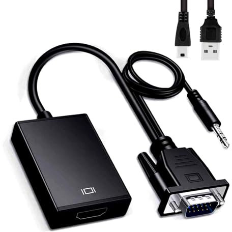 Pkouocry Adattatore VGA a HDMI 1080P, unidirezionale VGA sorgente a monitor/TV HDMI con audio