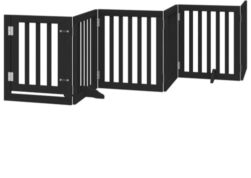vidaXL Hundgrind med dörr vikbar 6 paneler svart 300 cm poppel, husdjursgrind, hundgrind för trappor, valpgrind för trappor, hundgrind med dörr