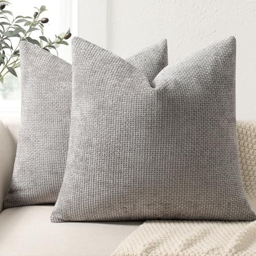 ZWJD Kissenbezug 45x45 2er Set Chenille Kissenbezüge Sofakissen Kissenhüllen Hell Grau Dekokissen Weiche Sofakissenbezug für Couch, Bett und Wohnzimmer Heimdekoration Luxus Zierkissenbezüge