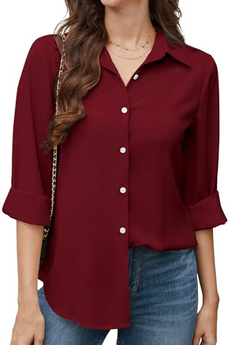 Stamain Chiffongblus för kvinnor, långärmad, button-down-skjortor, casual, skrynkelfria blusar, toppar för kontorsarbete