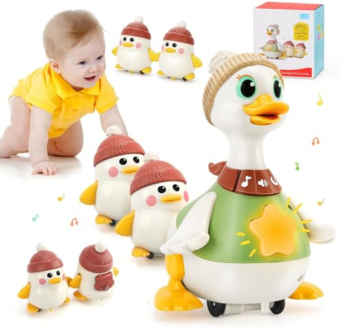 KETIEE Tummy Time Baby Toys 6-12 Months: Musical Dancing Duck Family for Babies, Little Ducks Crawling Toy Set, Interactive Duck Infant Toys for 1 2 Years Old Boys Girls Birthday
