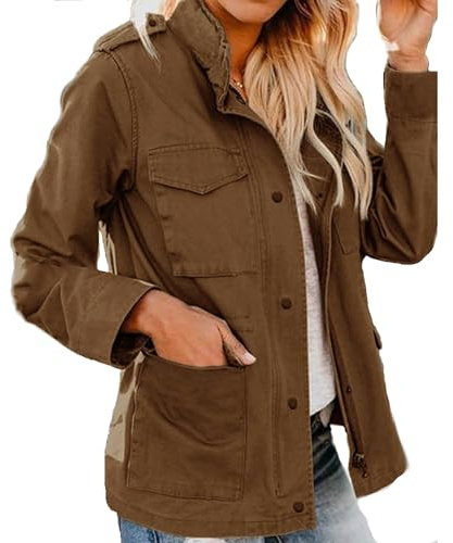 KIHFSODN Chaqueta de mujer, chaqueta de transición de primavera, chaqueta de verano, chaqueta ligera elegante, abrigo corto con cremallera, abrigo ligero(Brown,3XL)