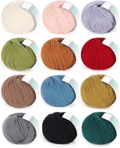 Coopay Merino Wool Yarn for Crochet & Knitting, 12x50g Multicolor Crochet Wool Yarn - 98% Wool 2% Cotton - Crochet Merino Yarn for Beginners, Knitting Wool for Scarves, Hats, Blankets, Shawls
