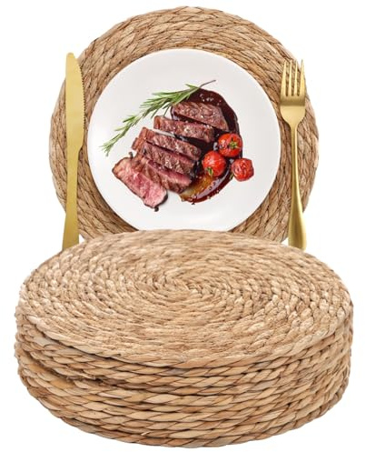 10 Pcs Round Woven Placemats Set, 30 cm Wicker Table Placemats, Natural Seagrass Color, Heat-proof Table Mats, Rustic Decor for Dining Tables Weddings