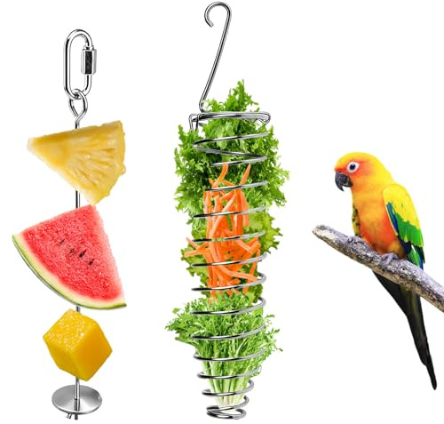 VZU 2 juguetes de enriquecimiento para ratas, soporte de comida en espiral de acero inoxidable para pájaros, juguete de forraje de ratas de acero inoxidable 304 para soporte de frutas y verduras