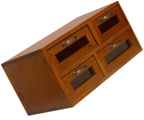 SMASOLO Organizzatore da Scrivania in Legno Vintage con 4 Cassetti Scatola Portaoggetti Multifunzione per Ufficio e Casa Contenitore Portacosmetici e Cancelleria Rustico