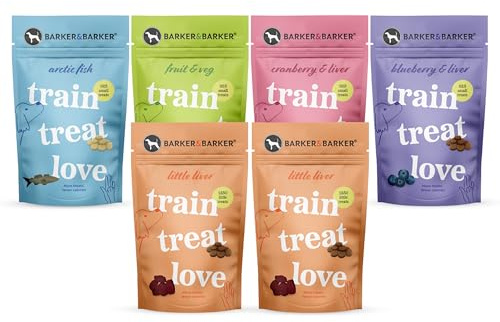 Barker and Barker Grain Free Dog Training Treats Multi Pack - 6 Pouches of Small Treats 492g | Low Calorie, High in Protein & B Vitamins | No Artificials - 100% Human-Grade for Puppies & Small Dogs