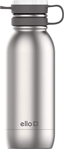 Ello Damen Vacuum Insulated Stainless Steel Water Bottle with Leak-Proof Lid, 20 oz, Grey