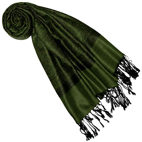 Lorenzo Cana Designer Damen Pashmina Markenschal gewebtes Pasiely Muster Damastwebart 70 cm x 180 cm Naturfaser Modal Schaltuch Fransenschal Tuch Jacquard Mossgrün 9332477