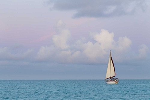 ArtExpert Bahamas, Exuma Island Sailboat at sunset by Don Paulson - 24x16 Art Print Poster