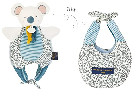 DOUDOU ET COMPAGNIE - Balle d'Éveil Moelleuse Doudou Cocon Réversible - 25 cm - Collection Koala Amusette 3 en 1 - Gris et Noir - Idée Cadeau Naissance Filles Garçons - Peluche Éveil Enfant - DC3934