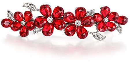 EVER FAITH Tocados de Boda Horquilla Mujer Cristal Austriaco Accesorio de Lágrima de Hoja de Flor de Ciruelo de Primavera Rojo Tono Plateado