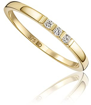 MIORE Lab Diamonds-Diamantes creados en Laboratorio: alianza anillo de compromiso en oro amarillo de 9 kilates 375, engastado con 3 diamantes creados en laboratorio 0,05 quilates