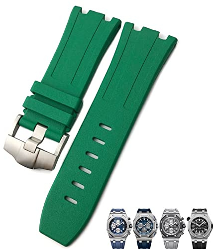 AEMALL Bracelet de montre en caoutchouc fluorescent souple FKM 28 mm pour bracelet AP Audemars Piguet Royal Oak Offshore pour plongée étanche (couleur : vert, taille : 28 x 24 mm)