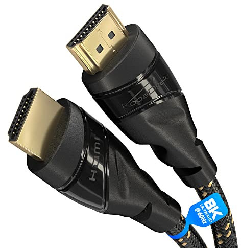 KabelDirekt – 8K/4K HDMI Cable – 0,25m – 8K@60Hz (Extra de cobre para Ultra HD rápido, cubierta de nailon, 4K@120Hz/8K@60Hz – High Speed HDMI con Ethernet, Blu-ray/PS5/XBO Serie X/Switch, negro)