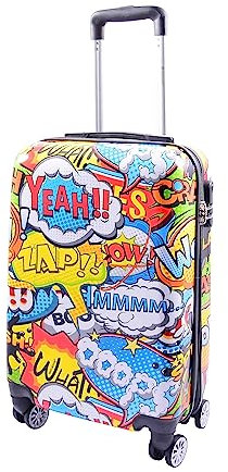 A1 FASHION GOODS Cabin Size 20 Suitcase Comic Print Hard Shell 4 Wheel Luggage Lightweight Travel Bag