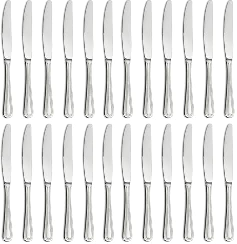 hunnycook Tafelmesser 24 Stück, Edelstahl MesserSet，8.8inch (22.6 cm) Messer Set/Buttermesser/Besteck Messer mit Perlenrand, Geeignet für Haushalte/das Esszimmer, Hochglanzpoliert & Spülmaschinenfest