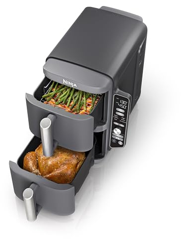 Ninja Air Fryer, 10QT DoubleStack XL 2-Basket, Compact Design, Cooks 5lb Whole Chicken, Feeds Up to 8 People, 6-in-1 Air Fryer, Roast, Bake & More, Easy to Clean, Dishwasher Safe Parts, Grey, SL401