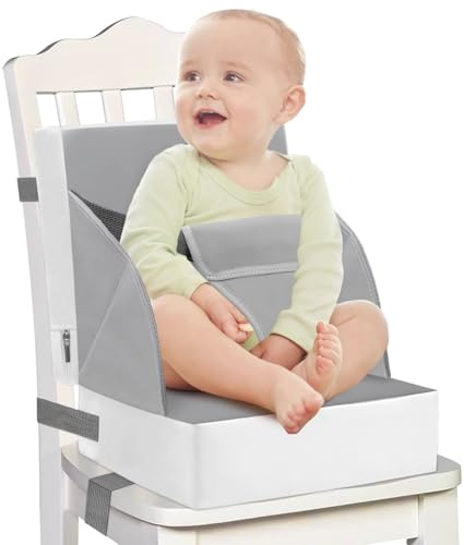Silla Elevadora Infantil para la Mesa - PU Arnés de seguridad para niños con respaldo alto, base antideslizante 2 correas hebilla de seguridad lavable aumento de asiento para niños pequeños