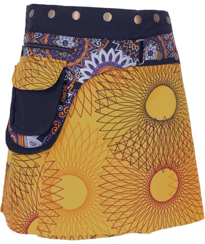 GURU SHOP Jupe enveloppante courte avec imprimé champignon - Cacheur avec boutons pression - Pour femme - Gris - Coton - Taille unique