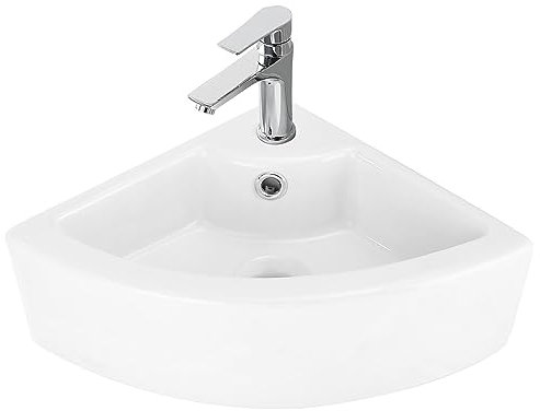 Corner Wall Hung Cloakroom Sink Basin, Compact Ceramic Hand Washing Basins, Small Bathroom Sinks Surface Mounted White