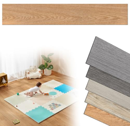 UISEBRT PVC-golvbeläggning vinylgolv självhäftande kakel golvplattor kök klickplattor träeffekt golvbeläggning PVC-plattor för kök balkong sovrum – 36 st för ca 5 m² – varm ek