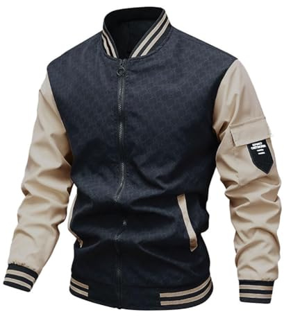 Oanviso Uomo Giacca da Baseball Moda Giacca Oldschool College Jacket Casual Felpa Cappotto Retrò Varsity Bomber Jacket Moto Giubbotto da Varsity Sweat Jacket A Nero L