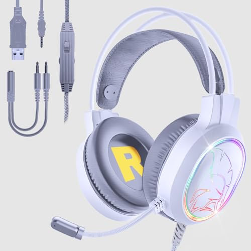 EMPIRE GAMING – Icarus S17 Casque Gamer RGB - pour PS5, PS4, Xbox One/Series, PC, Mac, Smartphones, Tablettes - Télécommande - Son Stéréo Haute Définition - Microphone Flexible - Blanc