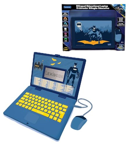 Lexibook, Batman, Bilingual Spanish/English Educational Computer, Toy for Children with 124 Activities, Writing, Maths, Logic, Music Activities and Games, Blue, JC598BATi2