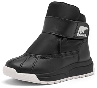 Sorel Youth Unisex Little Whitney III Strap Mid Waterproof Winter Boot, Black/Sea Salt, 8