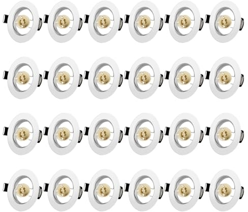 Tofisr Cornice Faretti LED da Incasso GU10 per cartongesso, Portafaretto da Incasso Rotondo Bianco, Foro 55mm-70mm, Per 50mm LED e Alogeno, Portalampade GU10 Inclusi, Set di 24