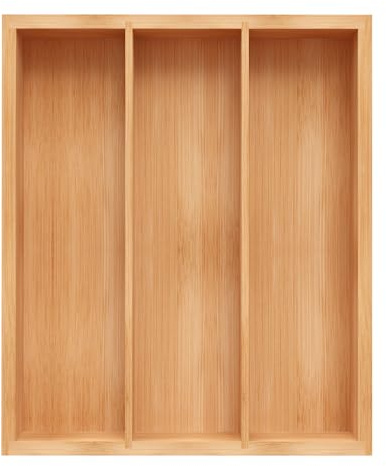 Unibambou Bamboo Utensil Drawer Organizer, Silverware Tray Organizer, Kitchen Drawer Organizer for Flatware Cutlery, (Natural, 3 Slots)