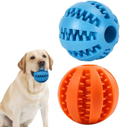 Futterball für Hunde, Hundespielzeug Ball, Hundeball mit Zahnpflege, Snackball Hund, Hunde Interaktive Bälle, Hundebälle aus Gummi, Leckerli Ball, Kauspielzeug Intelligenz, Snackball, Ø 6cm, 2 Stück
