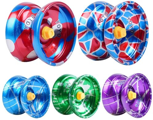 5 Pieces Alloy Responsive Metal Yoyo, Aluminum Metal Yo Yo, Unresponsive Yoyo, Professional Trick Yo Yo, Trick With Stable and Sturdy String, Multipack Colorful Alloy Ball