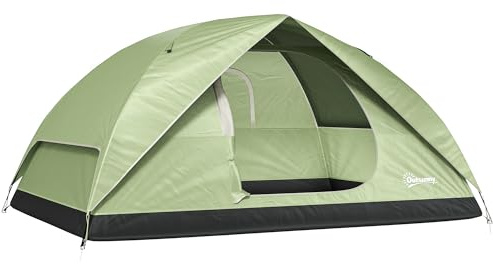Outsunny Tienda de campaña familiar para 3 personas, tienda de trekking impermeable con cúpula de 3000 mm con puerta de recarga, bolsillos, gancho para linterna y bolsa de transporte, verde