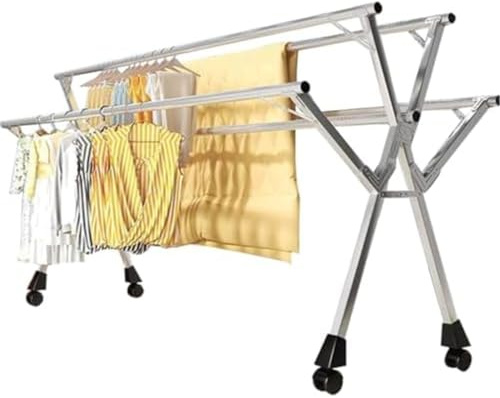Estante de secado plegable, organizador de ropa de aluminio de altura ajustable para cargas pesadas de lavandería, diseño independiente