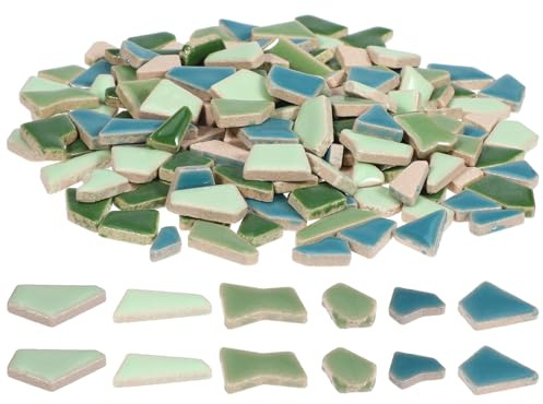 GATHINESS Azulejos de Cerámica Esmaltados para Manualidades Diy, Piezas Irregulares Pequeñas de 200 G, Mosaico Artesanal de Piedra Vidriada en Verde Mezclado para Decoración Interior