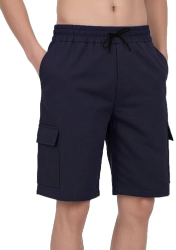 UDILEO Pantaloncini Uomo Pantaloni Corti Sportivi Bermuda Cargo Cotone Leggero Estivo casa Sport Corsa Fitness Multi Tasca (IT, Testo, Taglia Unica, Regular, Regular, XL/XXL, Blu)