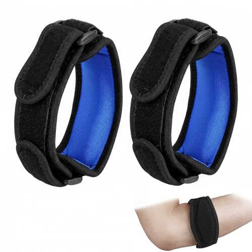 1 par epikondylit armbågsskydd för lindring av tennisarmbåge och golfarmbåge, justerbart kompressionsbälte med dyna för tendinit och underarmsstöd, blå