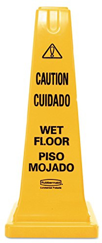 Rubbermaid Commercial Products Heavy-Duty Multilingual Caution/Warning Wet Floor Safety Cone for Restaurant/Grocery Store/Office/Facility/High-Traffic Area, Tall/Durable, 25, Yellow