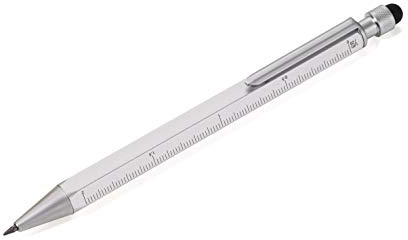 TROIKA CONSTRUCTION Multitasking Druck-Bleistift - PIP23/SI - silber - Multitasking Druck-Bleistift - Zentimeter- und Zoll-Lineal - 1:20 m und 1:50 m Skala