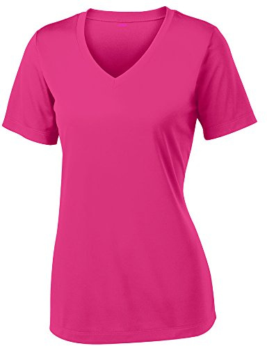 Opna V Neck T Shirts for Women, Athletic Short Sleeve Workout Top with UV Sun Protection, Quick Dry & Moisture Wicking Shirts for Women Gym Running Yoga Pink Raspberry