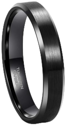 Frank S.Burton 4mm Black Tungsten Ring for Men Women Thin Brushed Wedding Band Size 7 couple rings