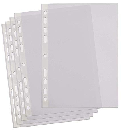 A4 Punched Pockets, 100 Clear Plastic Sleeves, Reinforced Multi-Punched Spine, 40 Microns for Durable Filing, Suitable for Ring Binders