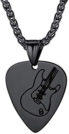 Suplight Collier avec Pendentif Guitare Argent 925/Acier Inoxydable Rock Hip Hop Punk Band avec Chaîne Longeur de 45cm/55cm Platine/Or 18 carats Cadeau pour Homme Femme Festival de Musique